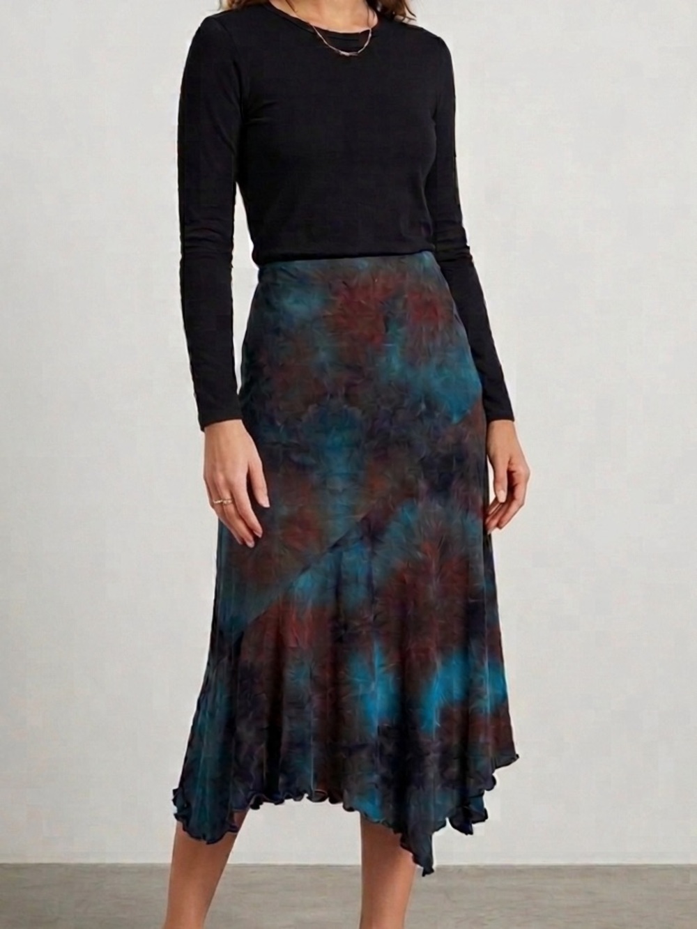 Y2K Fairycore/Whimsigoth Asymmetrical Blue & Brown Midi Skirt